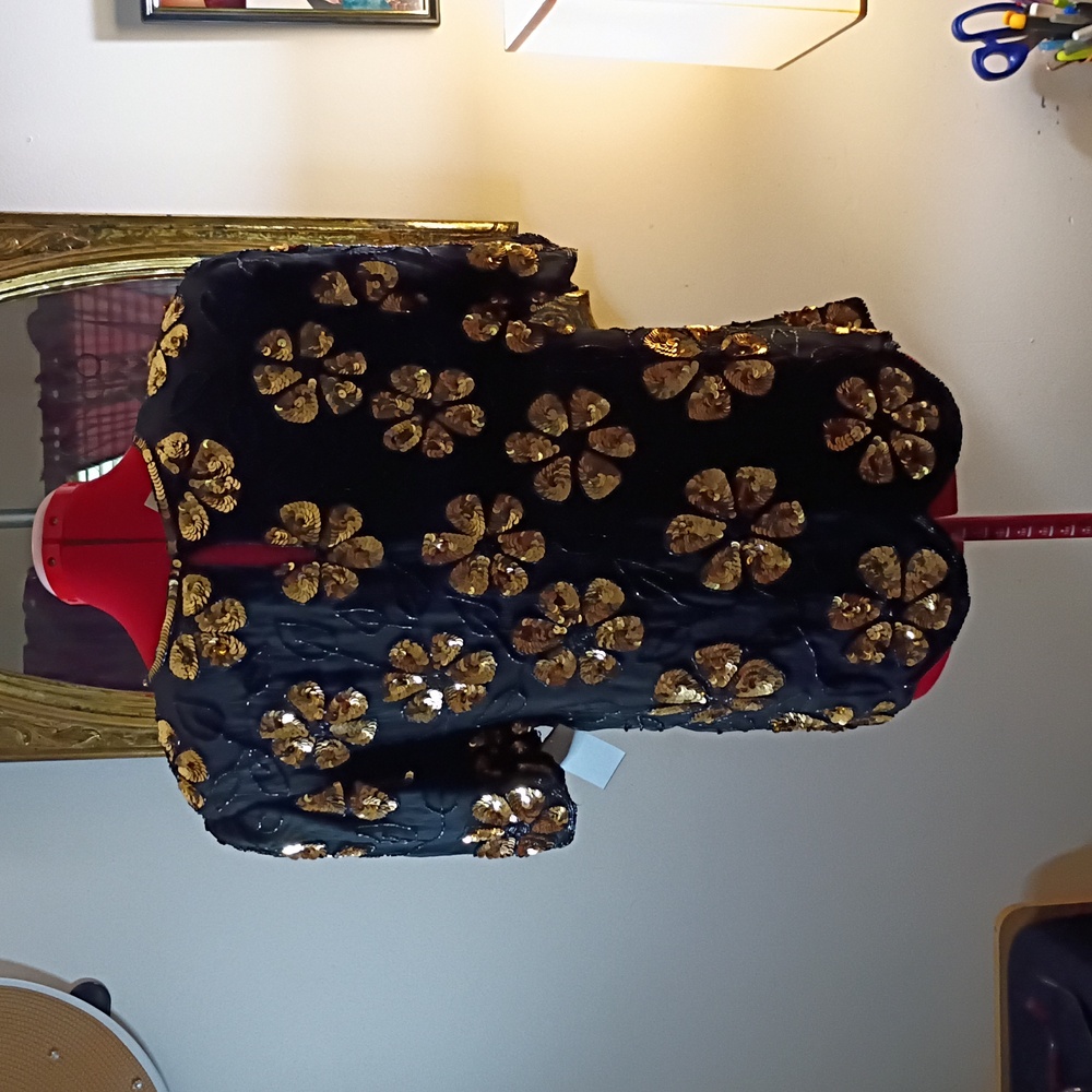 Lawrence Kozar NY Vintage Black and Gold Floral Sequin Top - Picture 5 of 6